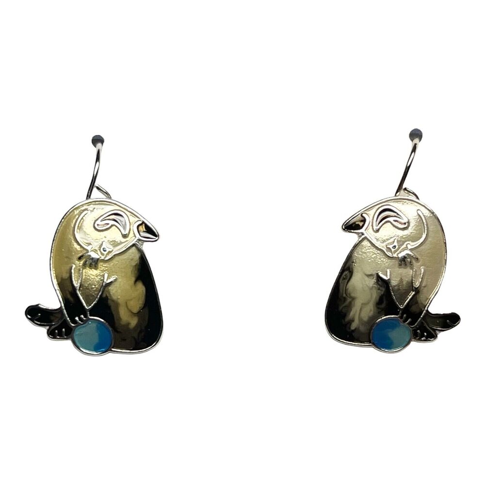 Zarah Siamese Kitty Cat Dangle Earrings Silver Plated Cloisonne Enamel